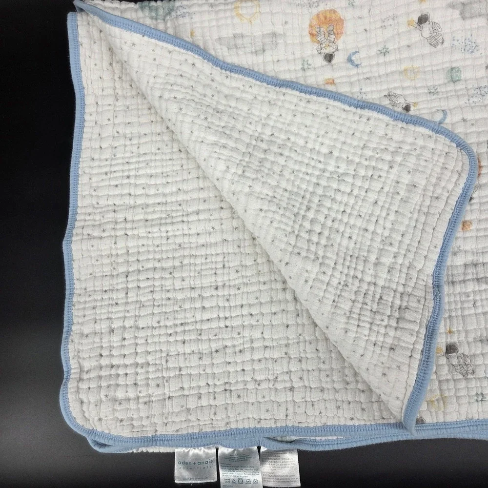 Aden + Anais Muslin Swaddle Blanket Space  Astronaut Hot Air Balloon Blue Trim